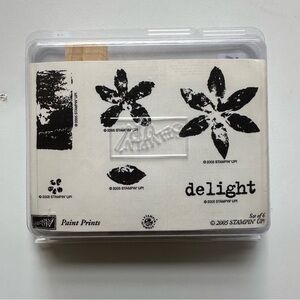 Stampin Up 6 Rubber Stamp Set New in Box Paint Prints Delight Flower Wood Block